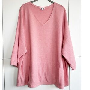 Pure Jill Pink V-Neck Poncho Sweater Size XL Cotton Silk Wool Relaxed Fit